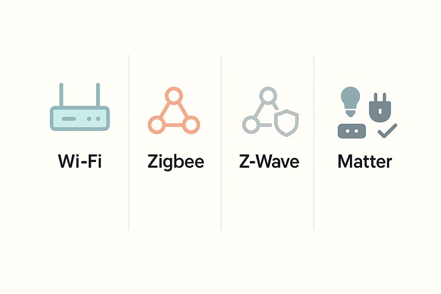 matter vs zigbee vs z wave vs wi fi comparison infographic
